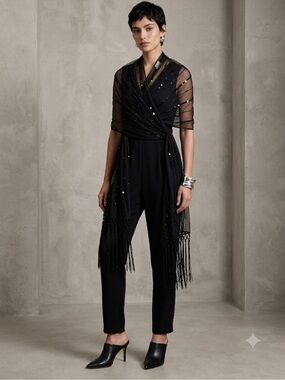 Vintage Sussan | Mesh Beaded Sequins fringe scarf wrap